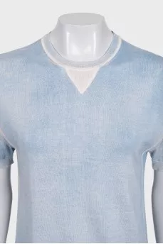 Blue cashmere and silk t-shirt
