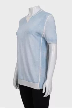Blue cashmere and silk t-shirt