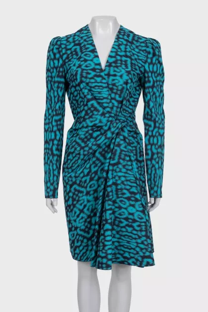 Blue V-neck printed dress