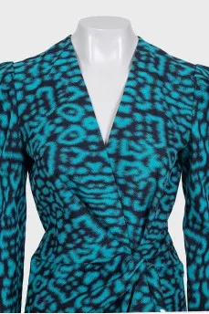 Blue V-neck printed dress