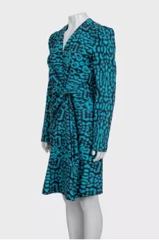Blue V-neck printed dress