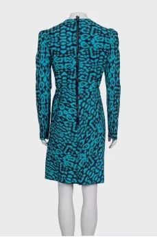 Blue V-neck printed dress