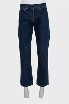 Men's blue straight-leg jeans