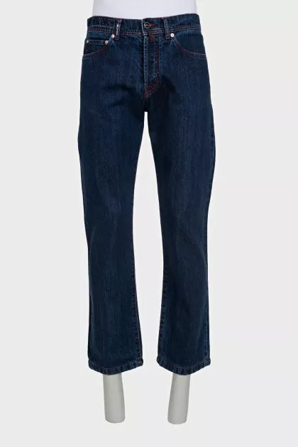 Men's blue straight-leg jeans