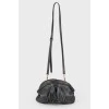 Black leather bag with leather fringe, zippered