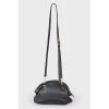 Black leather bag with leather fringe, zippered