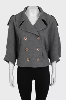 Cropped grey double-breasted coat