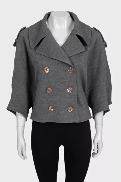 Cropped grey double-breasted coat