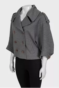 Cropped grey double-breasted coat