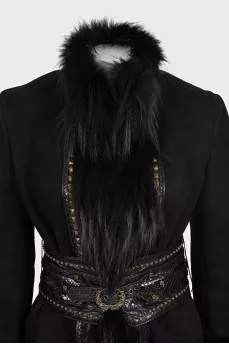 Black sheepskin coat decorated with fur