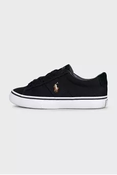 Black textile sneakers with a branded patch