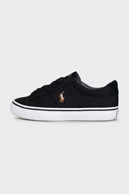 Black textile sneakers with a branded patch