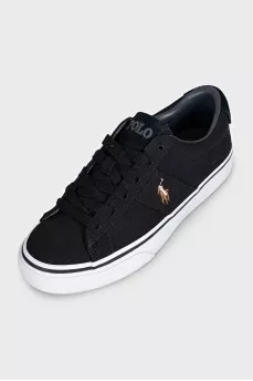 Black textile sneakers with a branded patch