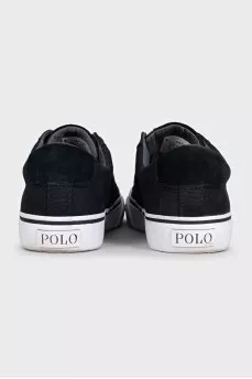 Black textile sneakers with a branded patch