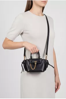 Black leather mini bag with gold-tone decorative chain