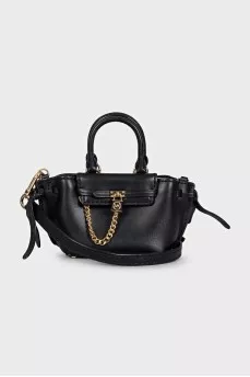 Black leather mini bag with gold-tone decorative chain