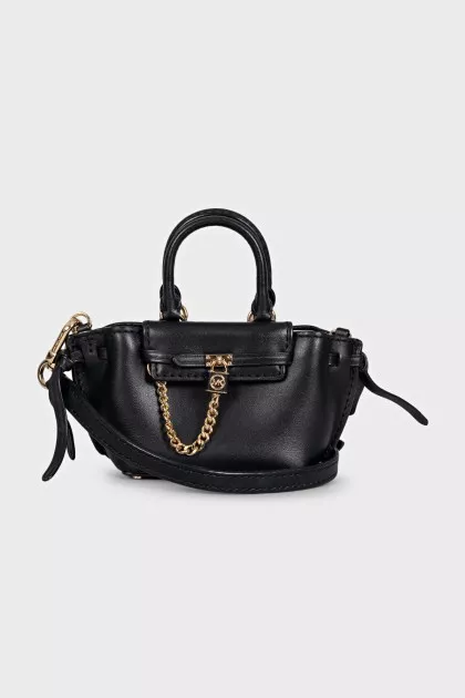 Black leather mini bag with gold-tone decorative chain