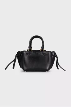 Black leather mini bag with gold-tone decorative chain