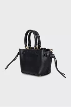Black leather mini bag with gold-tone decorative chain