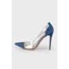 Stiletto heels, suede, with transparent inserts