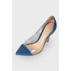 Stiletto heels, suede, with transparent inserts