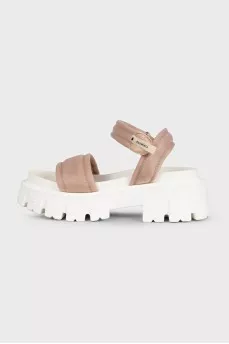 Beige textile sandals with Velcro fasteners