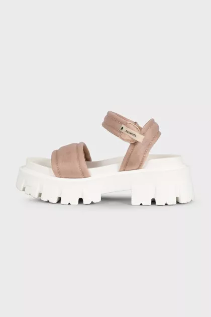 Beige textile sandals with Velcro fasteners