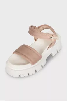 Beige textile sandals with Velcro fasteners