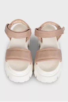 Beige textile sandals with Velcro fasteners