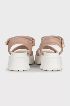 Beige textile sandals with Velcro fasteners