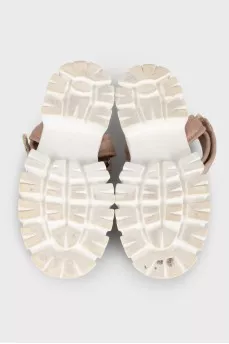 Beige textile sandals with Velcro fasteners