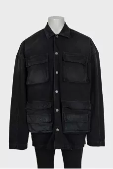 Men's black denim jacket with tag
