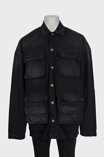 Men's black denim jacket with tag