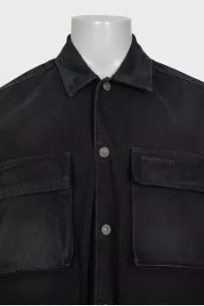 Men's black denim jacket with tag