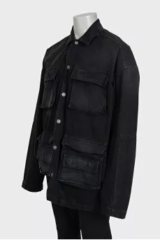 Men's black denim jacket with tag