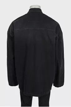 Men's black denim jacket with tag