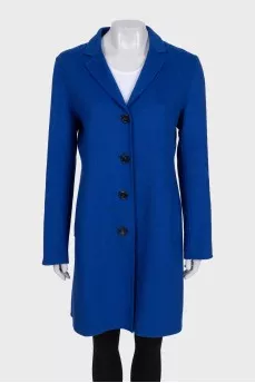 Straight-cut blue wool coat