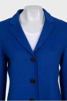 Straight-cut blue wool coat