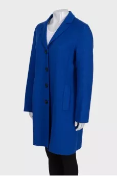 Straight-cut blue wool coat