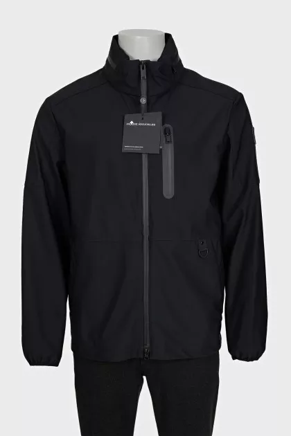 Men's black zip-up jacket with tag