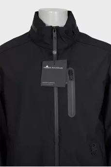 Men's black zip-up jacket with tag