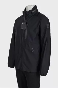 Men's black zip-up jacket with tag