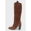 Brown suede heeled boots
