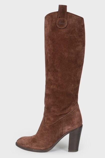 Brown suede heeled boots