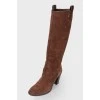 Brown suede heeled boots