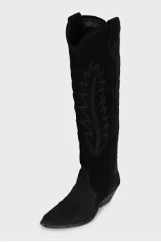 Black suede boots with embroidery