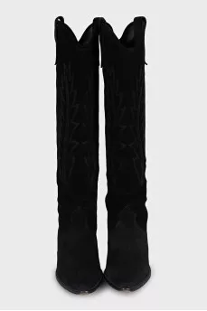 Black suede boots with embroidery