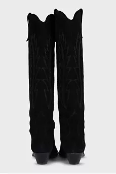 Black suede boots with embroidery