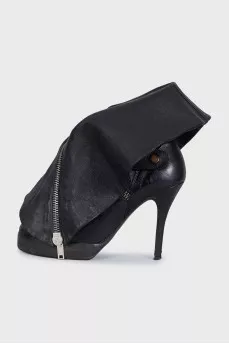 Black leather stiletto ankle boots