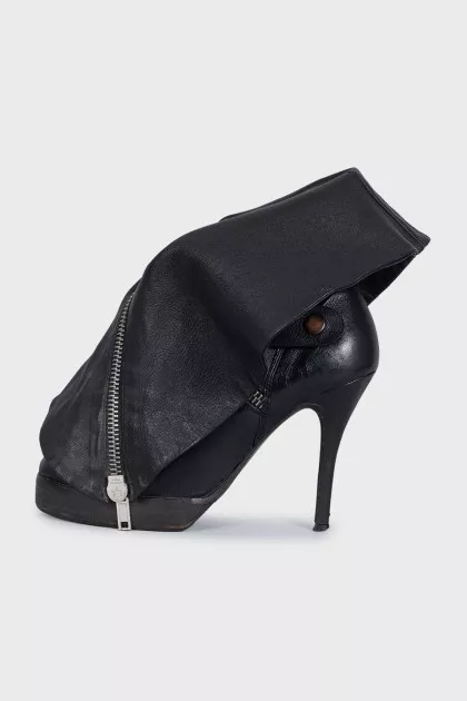 Black leather stiletto ankle boots
